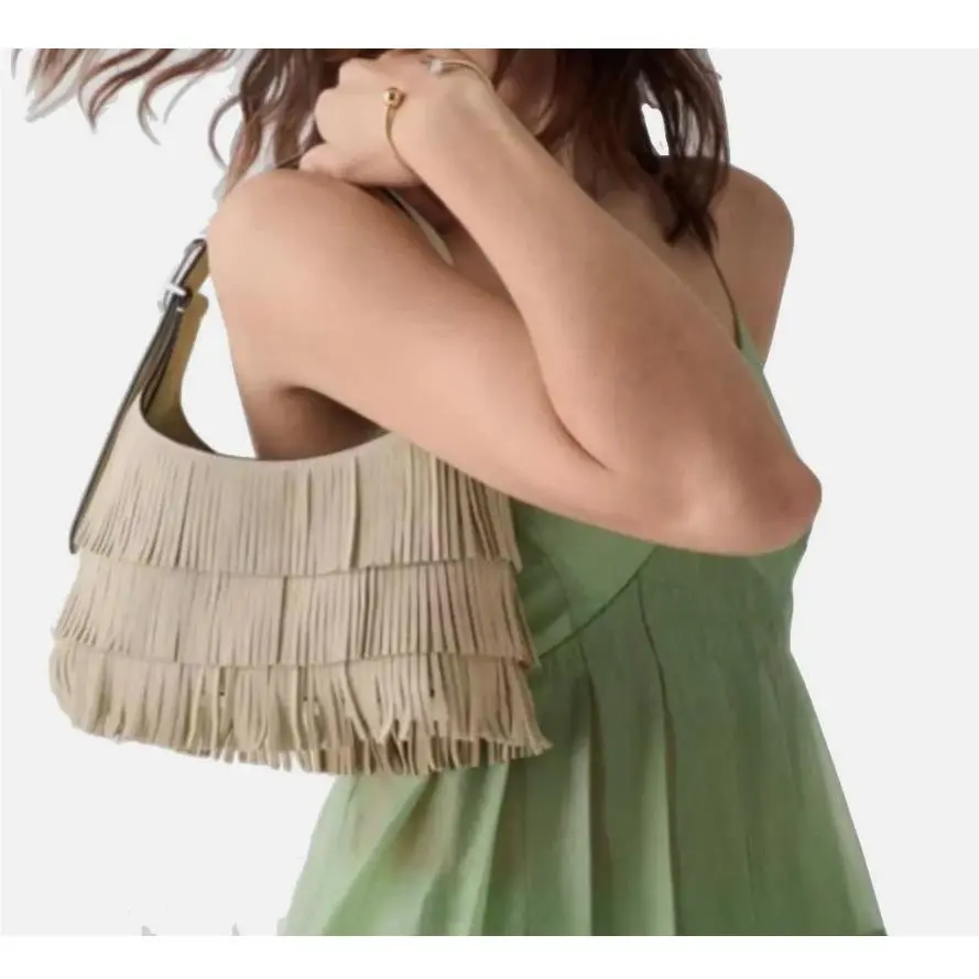 New  454 Suede Fringe Mini Crossbody Shoulder Bag - Light Sand KN586 by Kate Spade