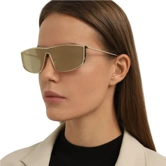 Saint Laurent SL605 Luna 004 Sunglasses Women Square Gold Eyewear SL 605
