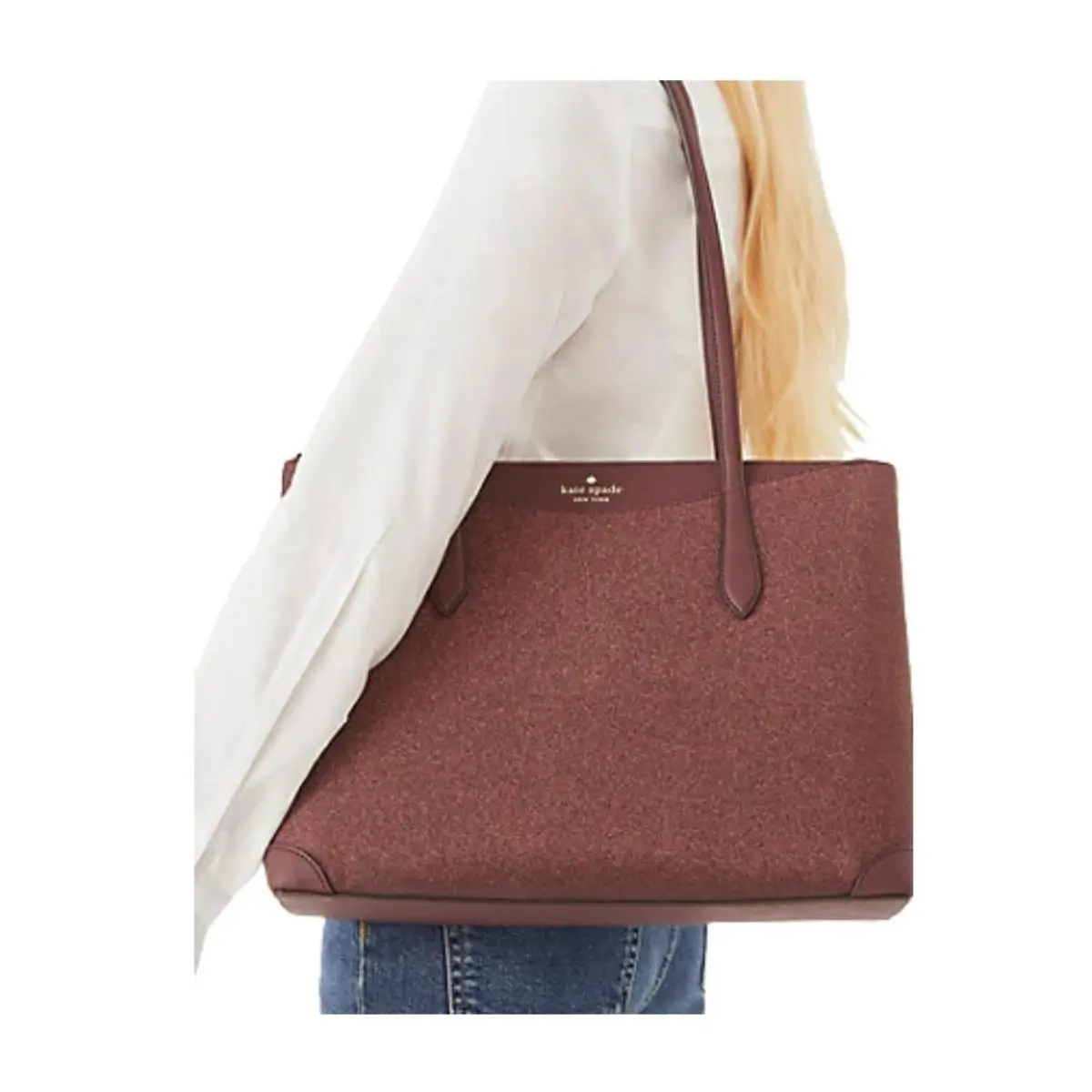 Kate Spade New York Glitter Shimmy Tote IN Deep Nova Burgundy New