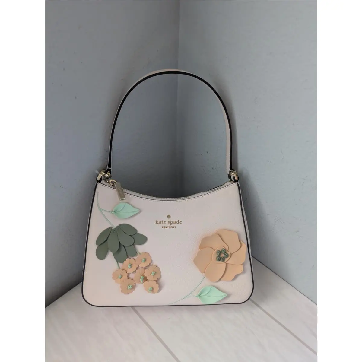 KP051 Margot Floral Medium Embellished Shoulder Bag Fresh Peach by Kate Spade