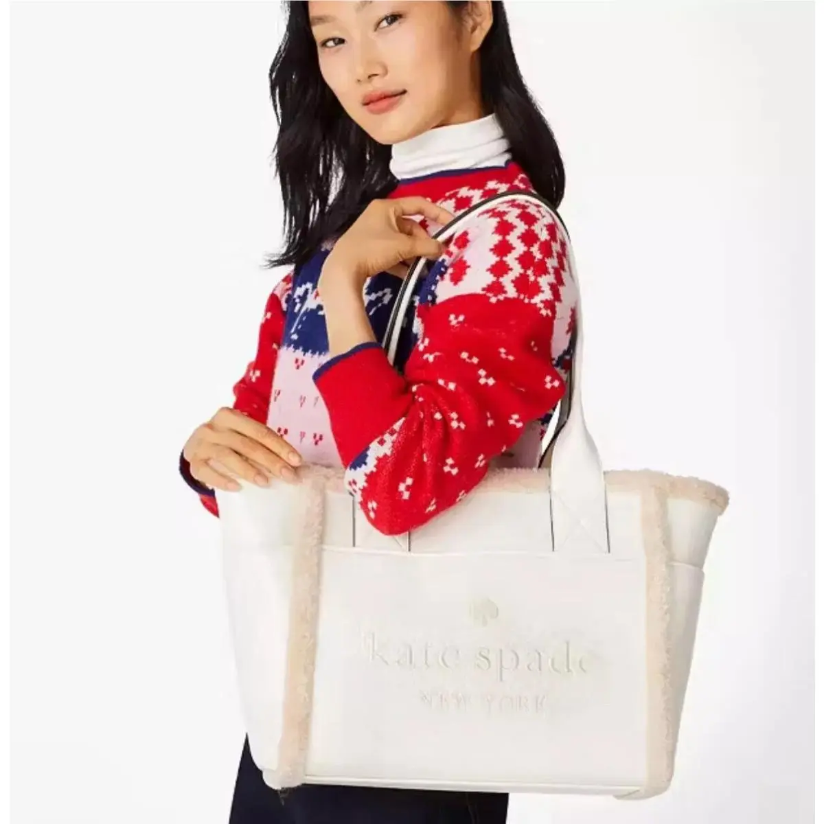 New York Jett Shearling Tote Meringue Large by Kate Spade