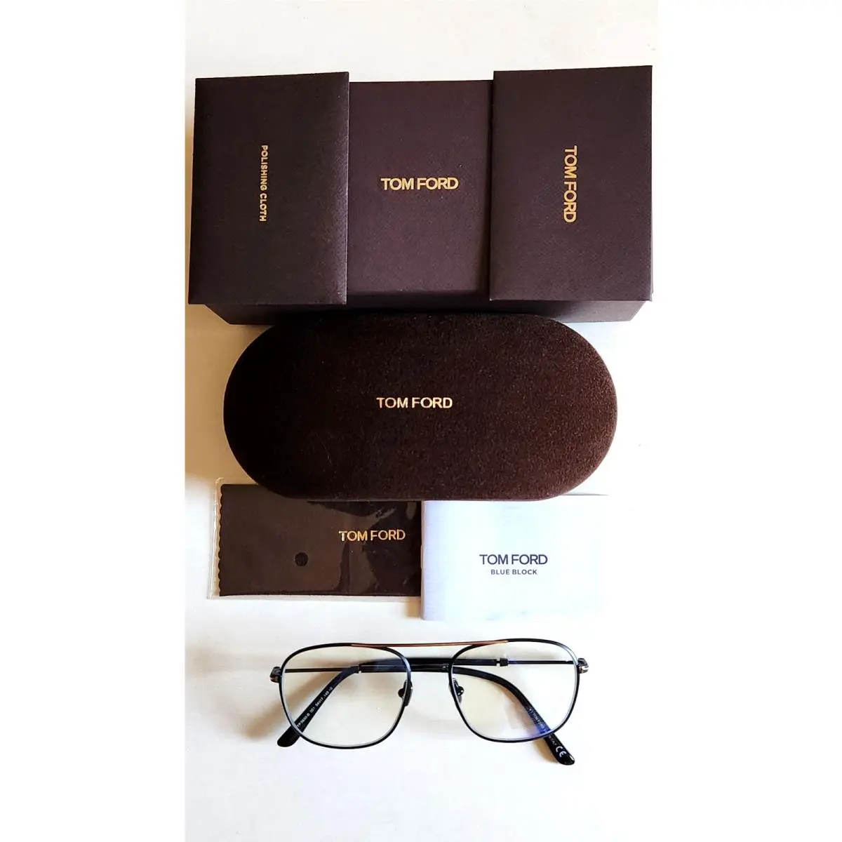 Tom Ford Blue Block Matte Black W/gold Unisex Eyeglass Frames