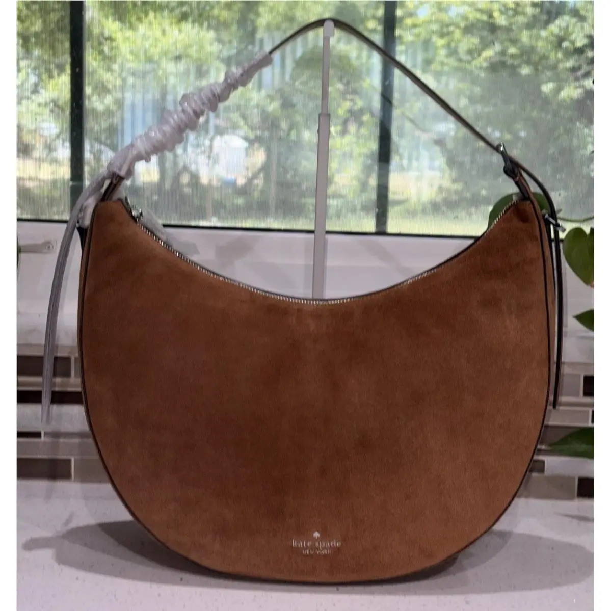 Nova Large Crescent Shoulder Hobo Slouchy Bag Gingerbread Brown Suede by Kate Spade