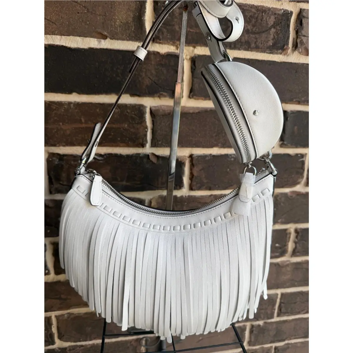 NWT$378  NY Duo Fringe Leather Convert Multi-way Crossbody White KN912 by Kate Spade