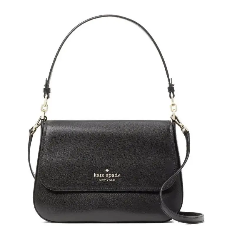 Kate Spade Staci Black Saffiano Leather Flap Shoulder Bag Crossbody Bag - Handle/Strap: Black, Hardware: Gold, Exterior: Black