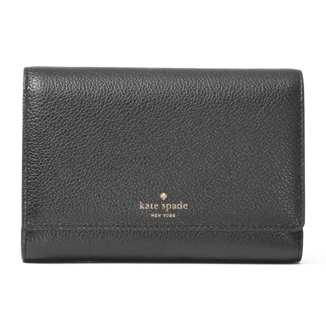 York Grey Street Callie Pebele Leather Trifold Wallet Black by Kate Spade