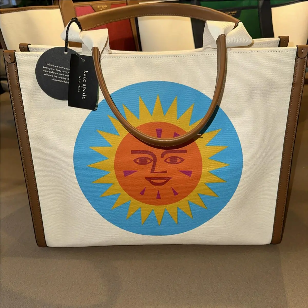 Alexander Girard Sun XL Tote Ivory Canvas Saddle Leather KB935 by Kate Spade