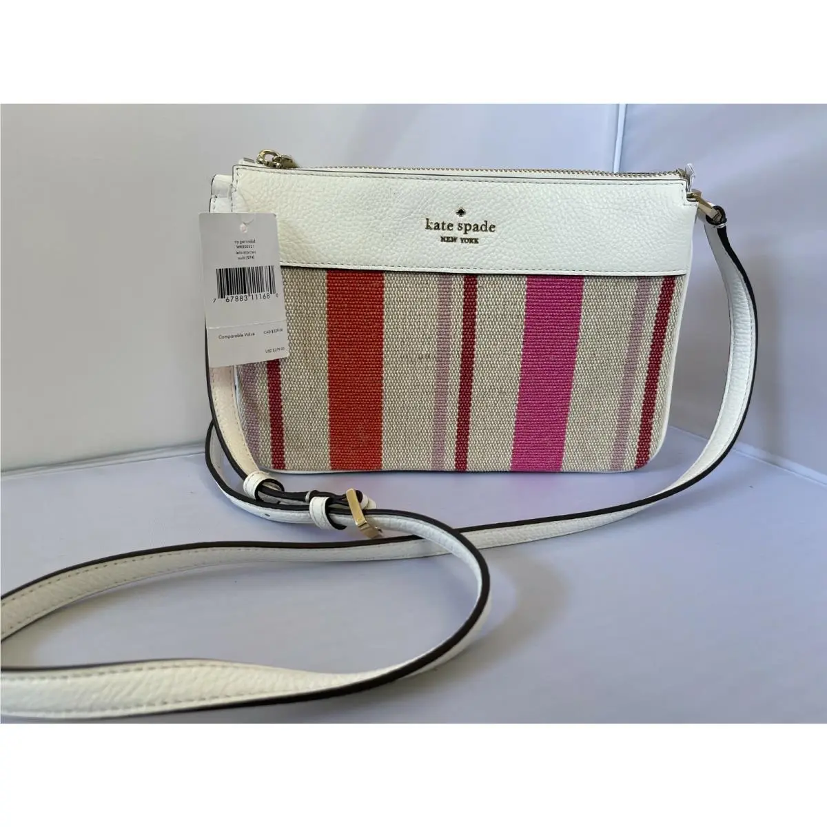 Leila Striped Canvas Triple Gusset Crossbody Bag IN Multi by Kate Spade