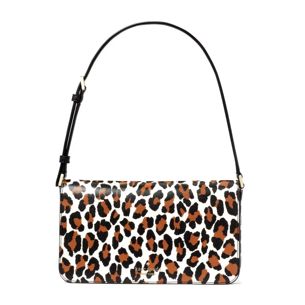 New Kate Spade Staci Spotted Animal Printed Medium Flap Shoulder Bag Cream Multi - Exterior: Cream Multi