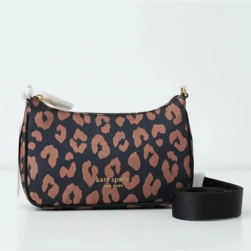 Sam Crossbody Bag Leopard Small Black Nylon Top Zip Shoulder by Kate Spade
