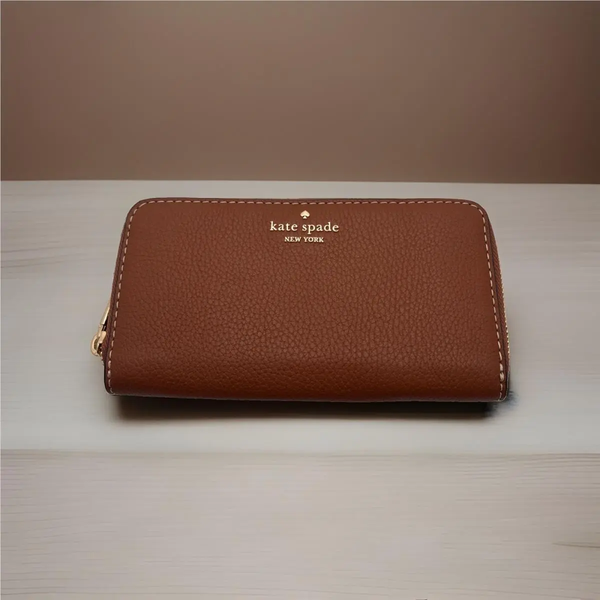 Large Zip Around Wallet KP053 Pebbled Warm Ginger Pick Stitch by Kate Spade