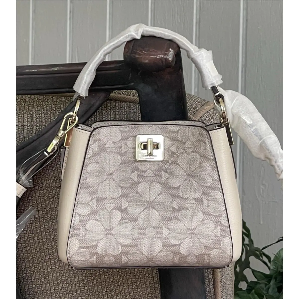 Phoebe Mini Satchel Crossbody Leather Bucket Bag Beige Spade Flower by Kate Spade