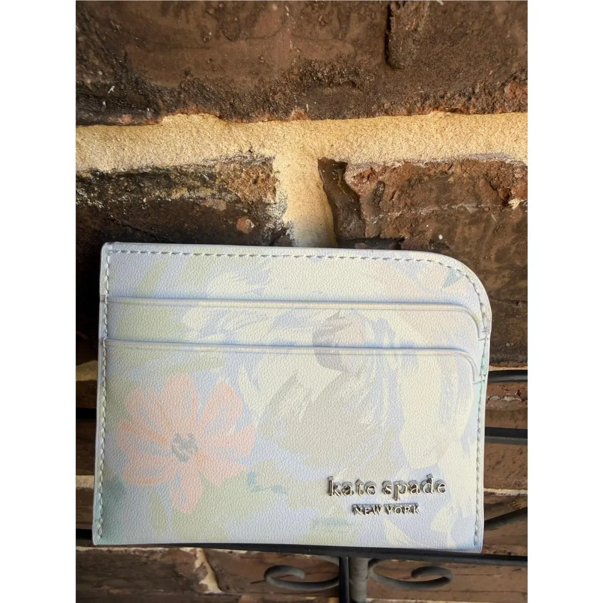 Devin Card Holder Wallet Hidden Garden Pastel Multi Leather by Kate Spade