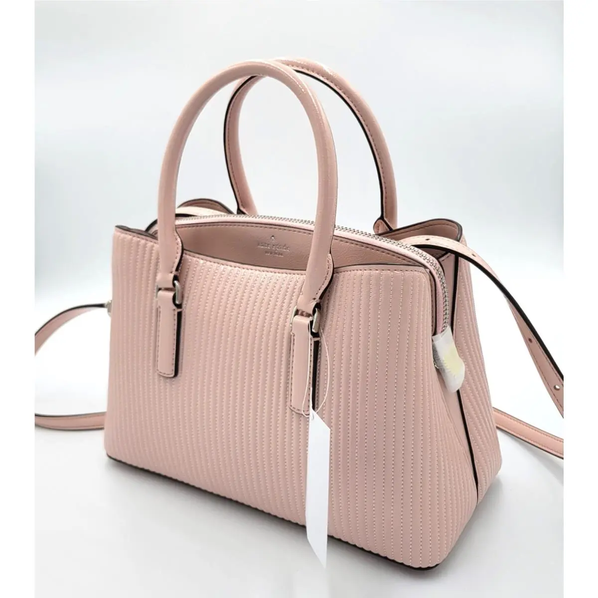 Thompson Street Shiny Quilted Satchel Bag Leather Rose Smoke by Kate Spade