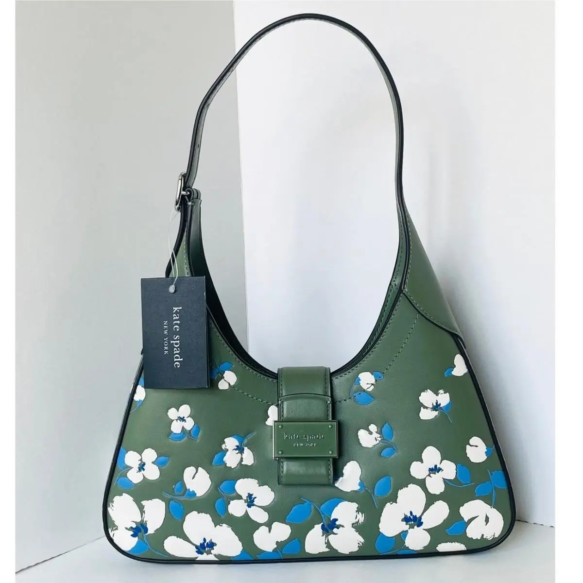 Nouveau Painterly Bouquet Green Leather Shoulder Bag KM097 by Kate Spade