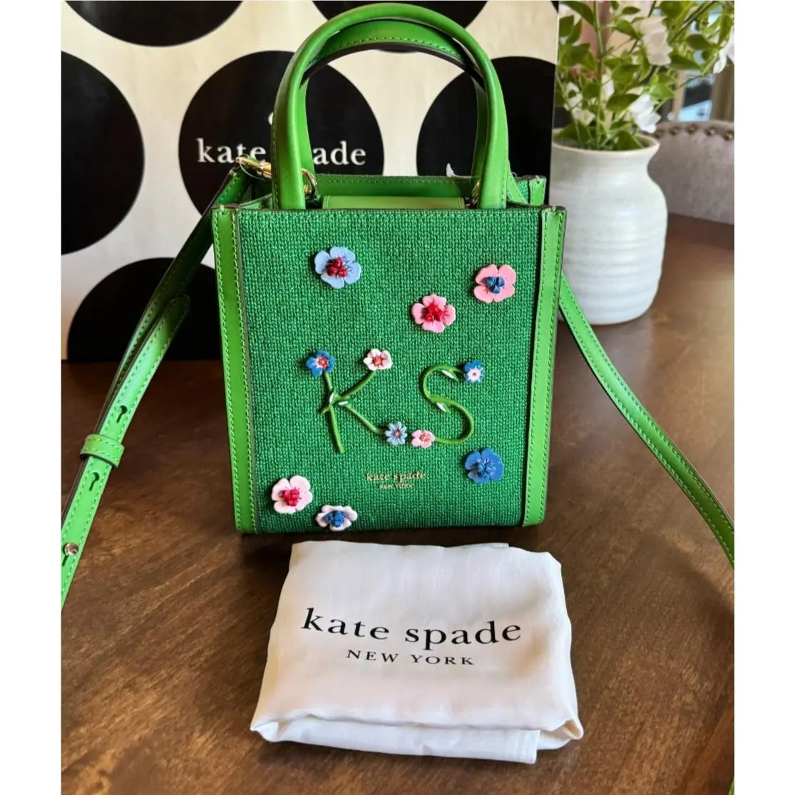 New  New York Manhattan Floral Appliqué Chenille Mini Tote Crossbody by Kate Spade
