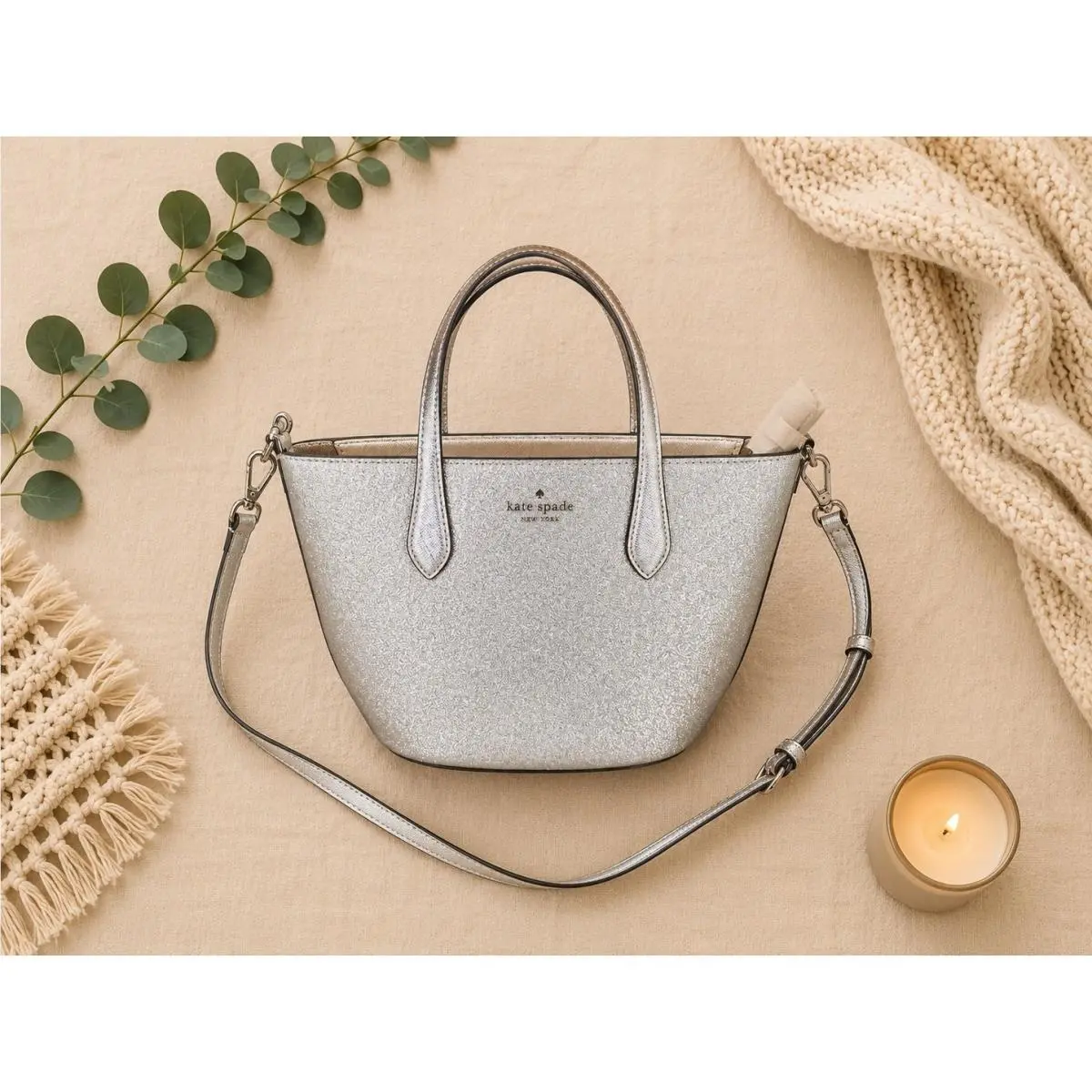 Silver Lunar Light Glitter Satchel Crossbody Small Bag by Kate Spade