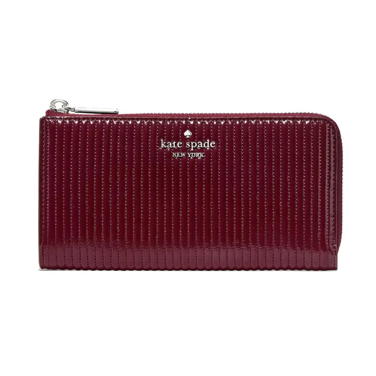 New  Shiny Quilted Patent Large Slim L-zip Wallet Grenache by Kate Spade