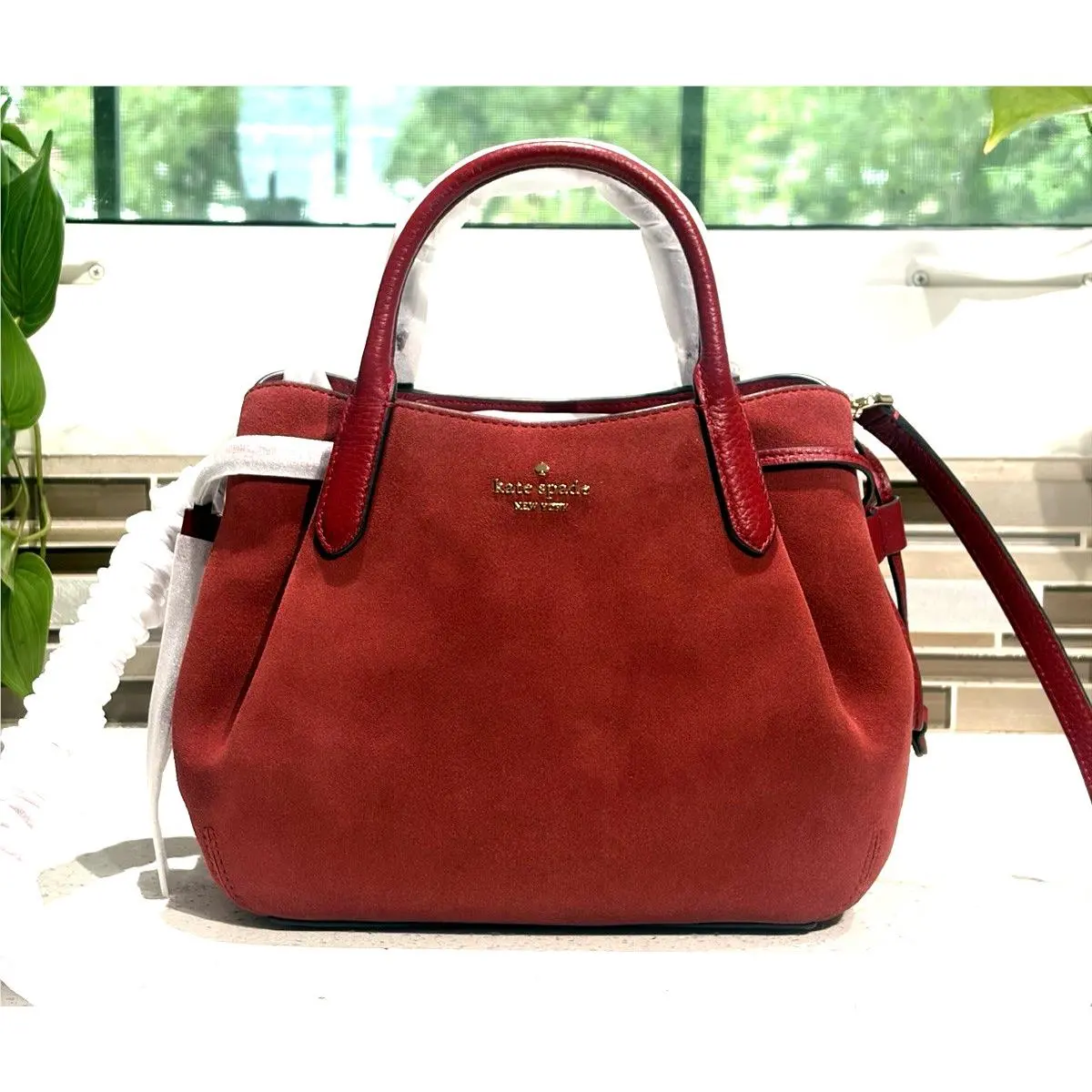 Dumpling Small Satchel Crossbody Bag Hobo Burnt Red Jam Suede Gold by Kate Spade