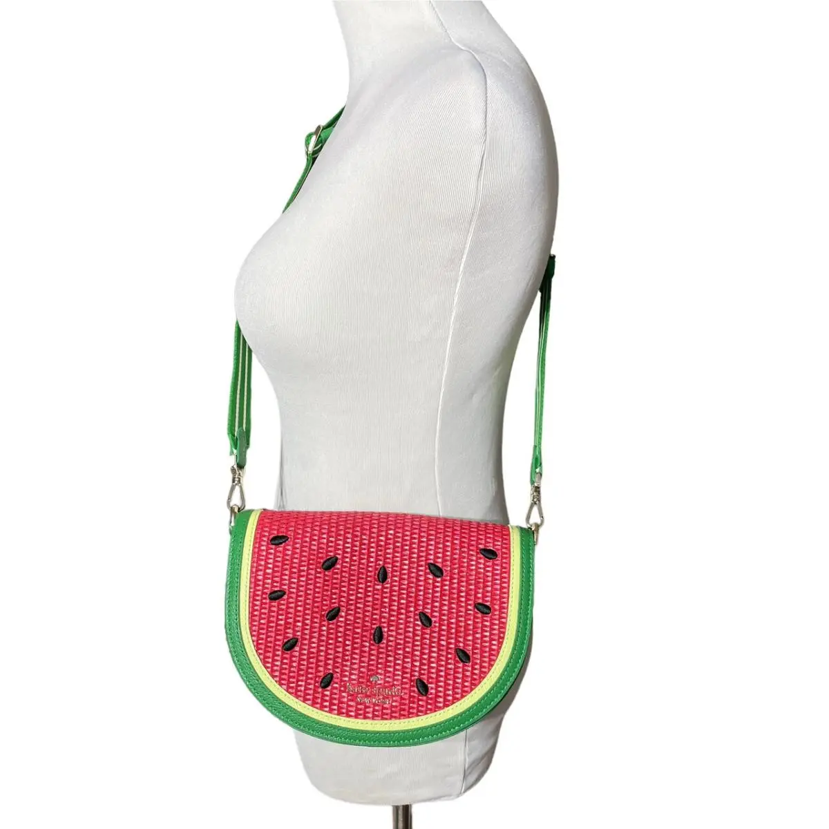 What A Melon Luna Crescent Straw Crossbody Watermelon Novelty by Kate Spade