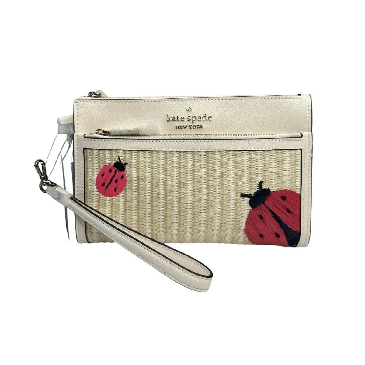 Dottie Embroidered Ladybug Medium Staw Wristlet by Kate Spade
