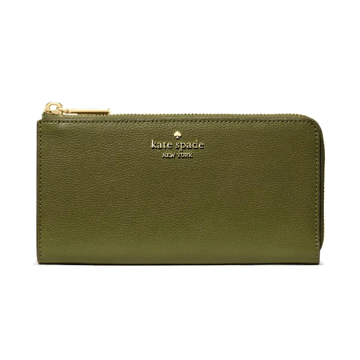 New Kate Spade Large Slim L-zip Wallet Pebble Leather Enchanted Green