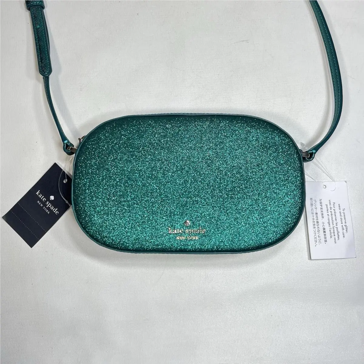 Glimmer Glitter Green Oval Crossbody Bag Festive Purse by Kate Spade