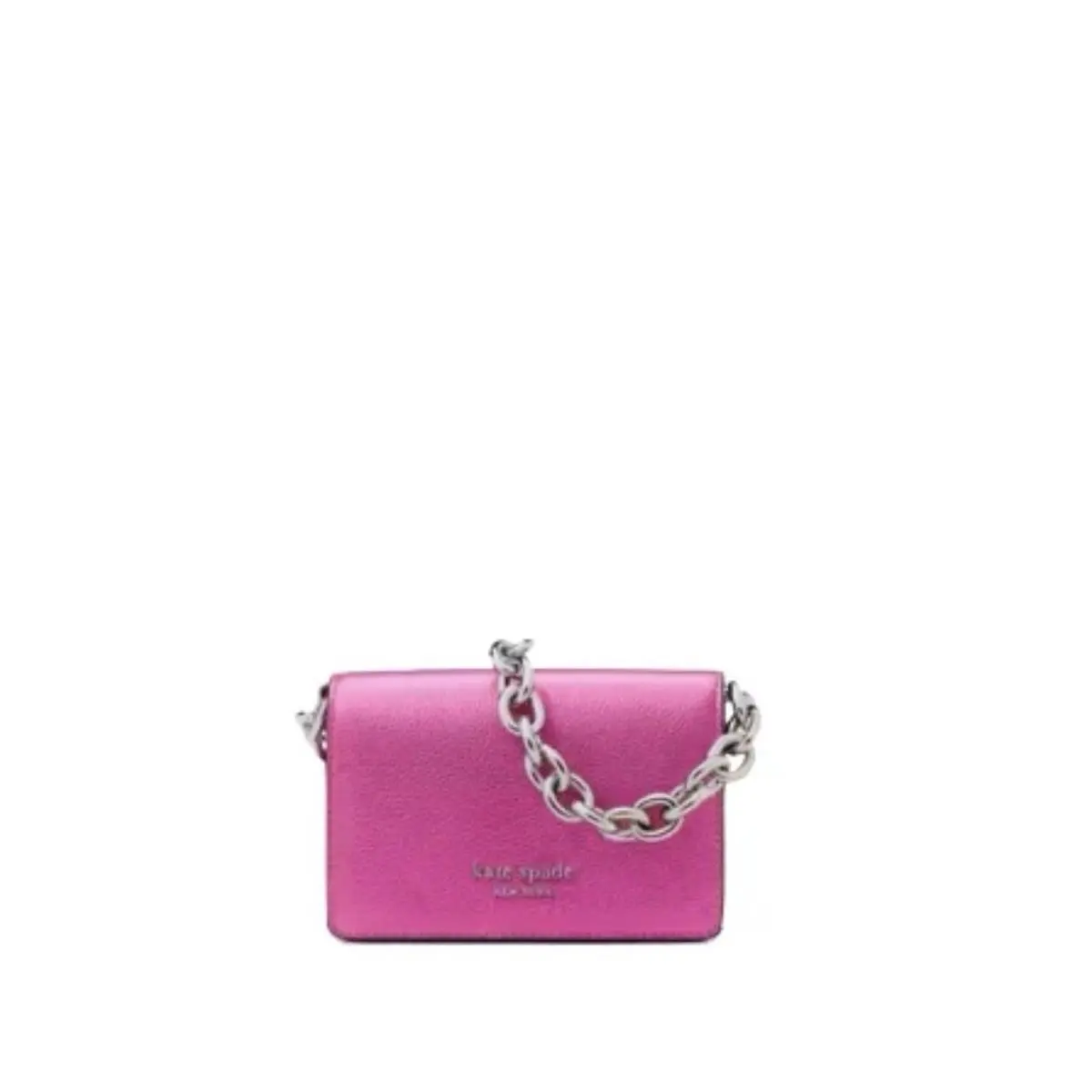 New York Natasha Metallic Pebbled Leather Card Case Crossbody Pink by Kate Spade
