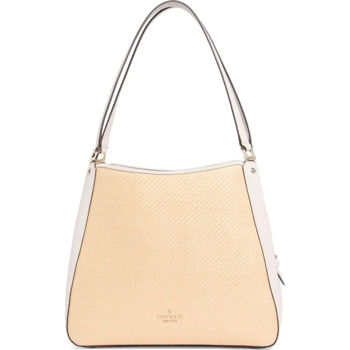Kate Spade Leila Straw Medium Triple Compartment Shoulder Bag - Handle/Strap: White, Hardware: Gold, Exterior: Cream, straw