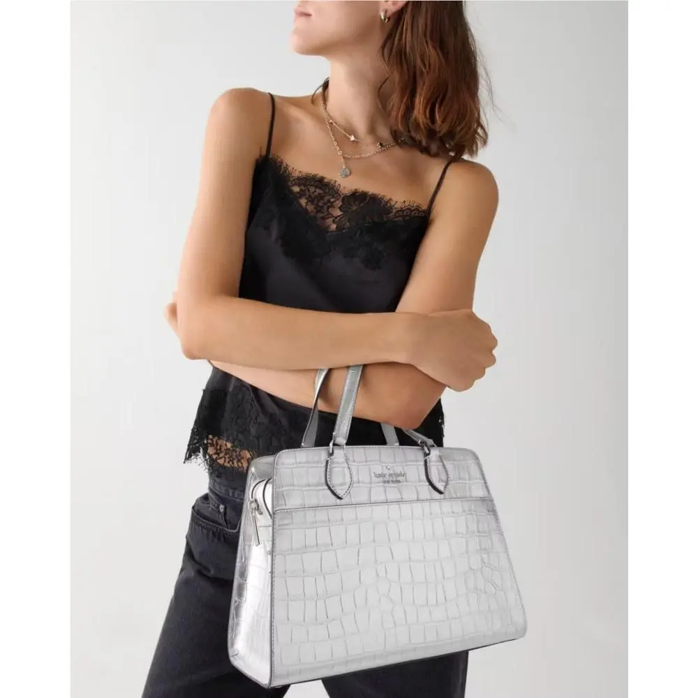 Madison Croc Embossed Crossbody / Satchel in Metallic Silver by Kate Spade
