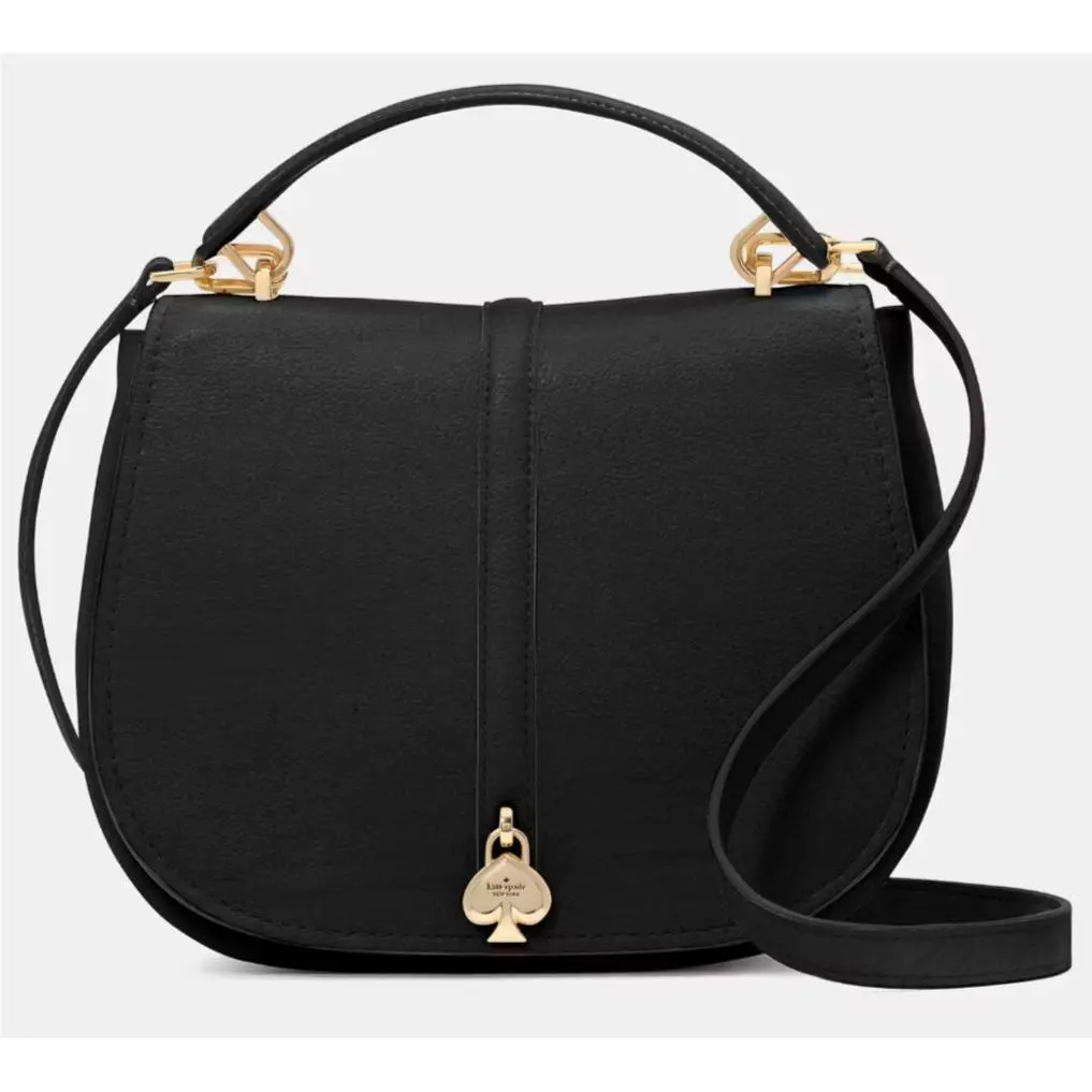 Kayla Pebbled Leather Saddle Bag Purse Black by Kate Spade
