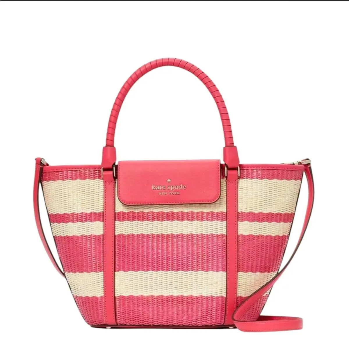 Kate Spade Medium Straw / Leather Cruise Tote IN Bikini Pink Spring Summer Purse