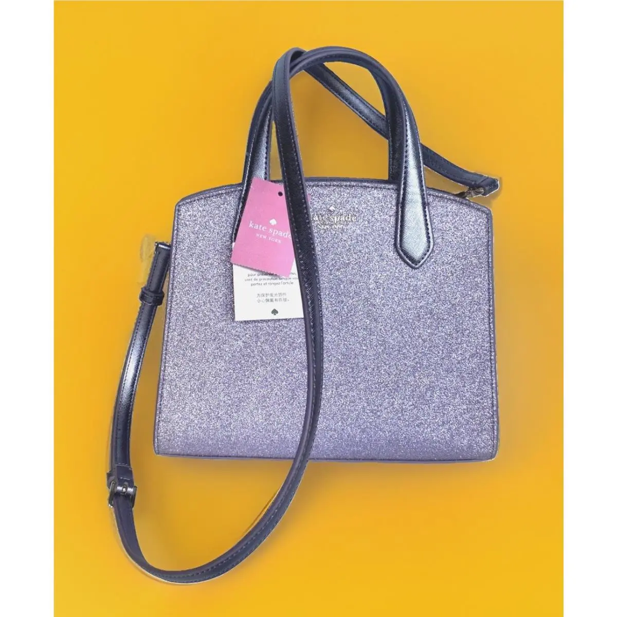New  Lilac Glitter Satchel Purse with Shoulder Strap 10 x 9 by Kate Spade