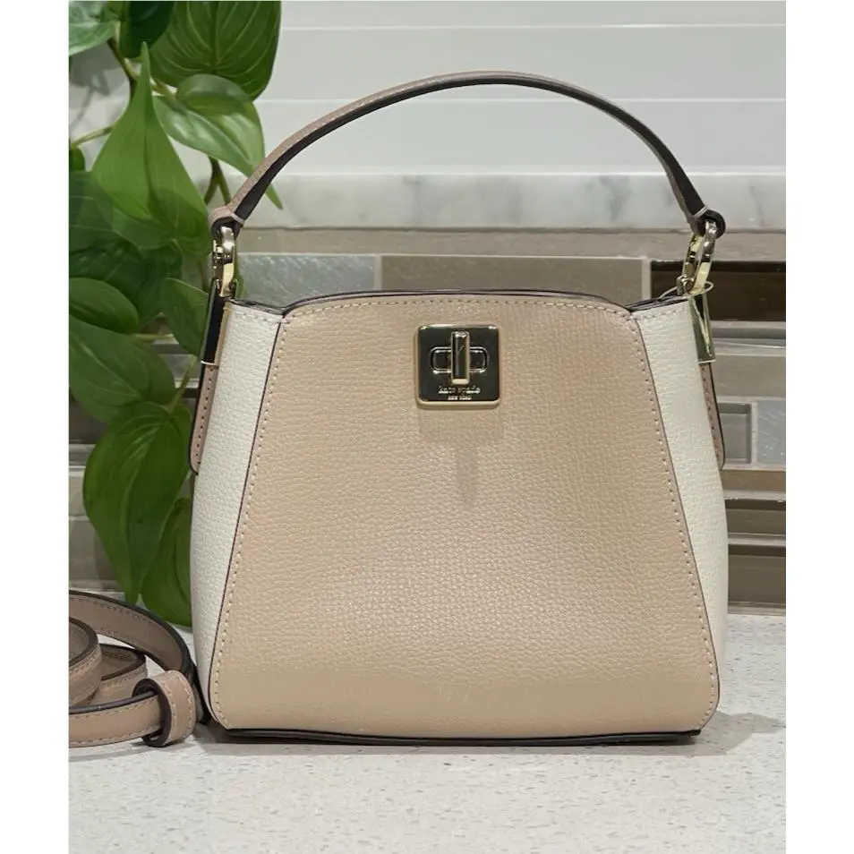 Phoebe Mini Satchel Crossbody Leather Bucket Bag Hazelnut Colorblock by Kate Spade