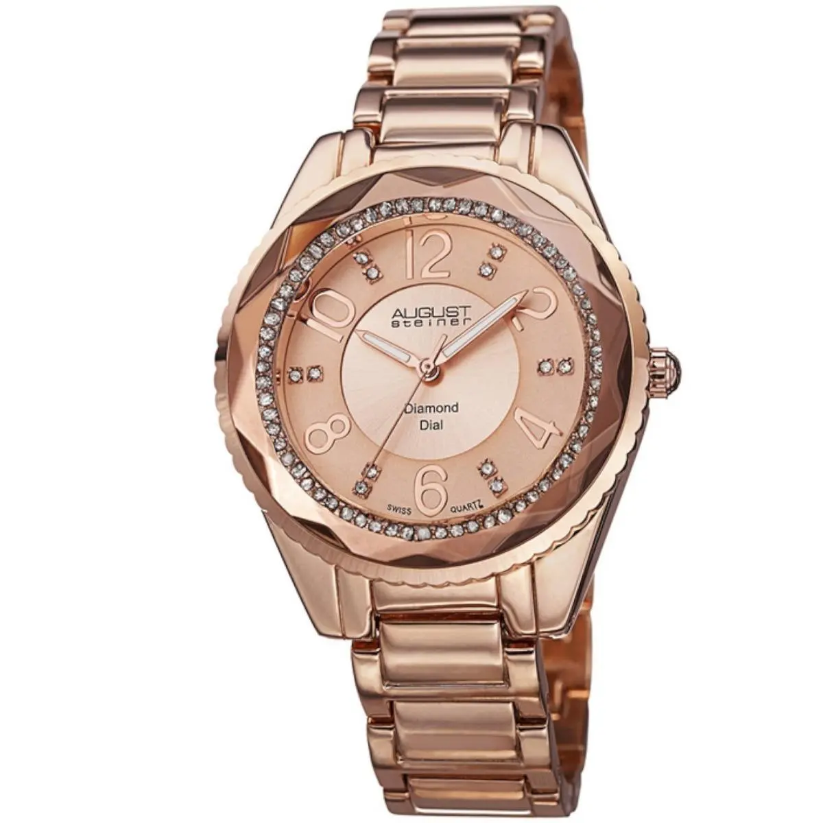 AS8122RG Rose Gold-tone Womens Watch Crystal Bezel Diamond by August Steiner