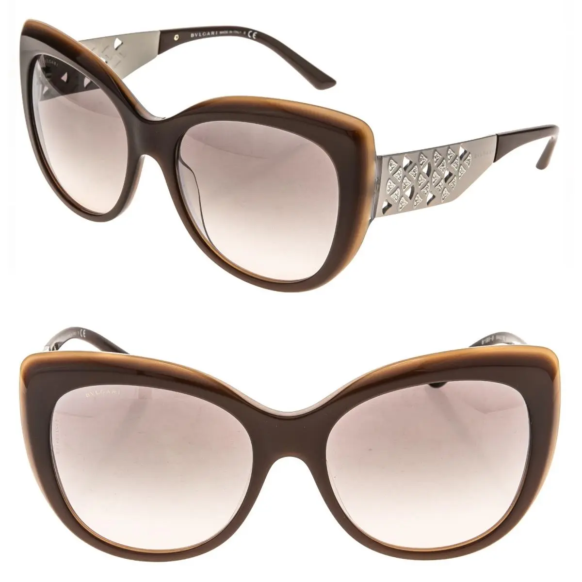Bulgari BV8198B Divas Dream 8198 Brown Beige Crystal Jewel Fan Pave Sunglasses by Bvlgari