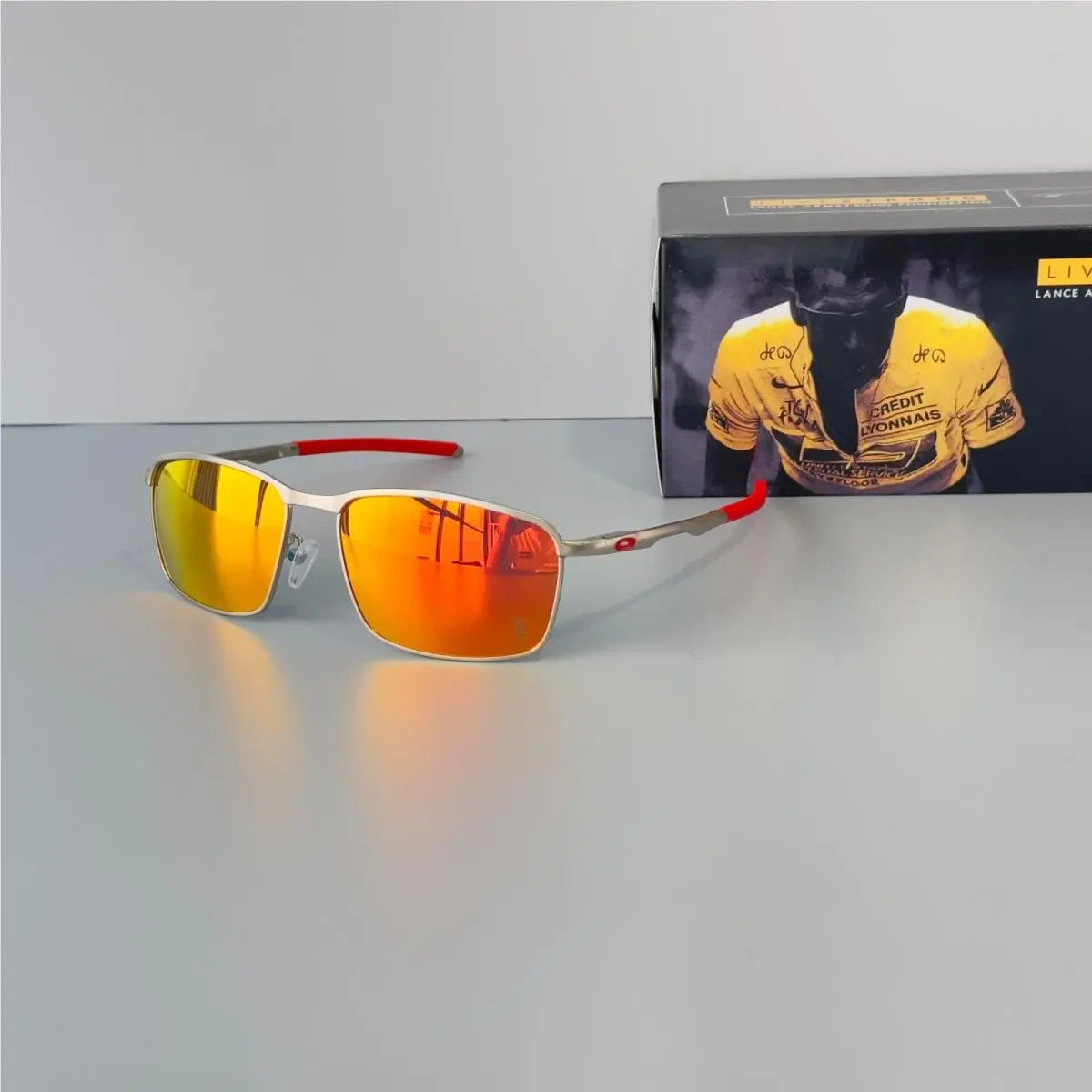 Conductor 8 OO4106 Sunglasses Silver Frame Ruby Polarized Red Arm by Oakley