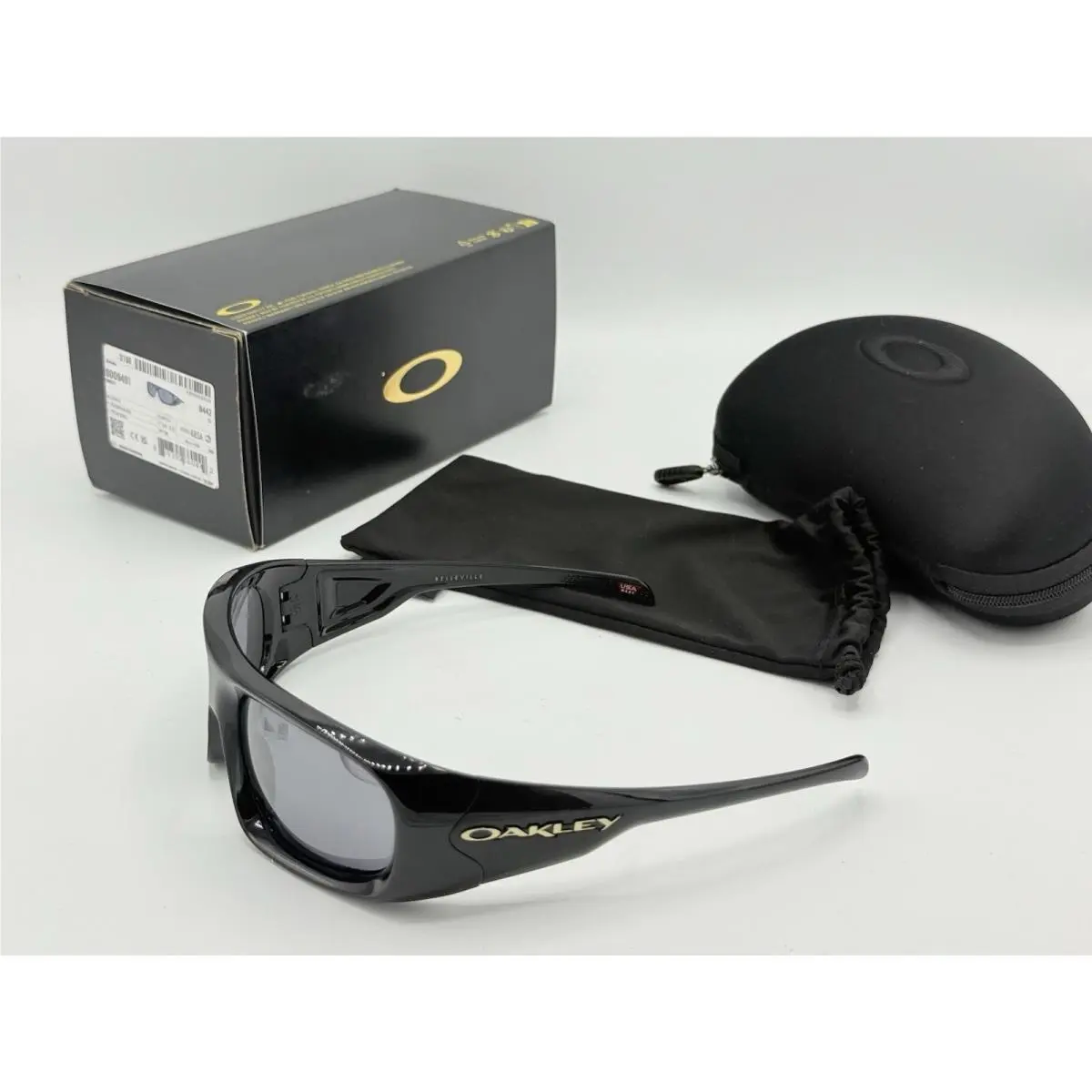 Belleville Sunglasses Polished Black Frame Prizm Black Lens Gold Trim by Oakley
