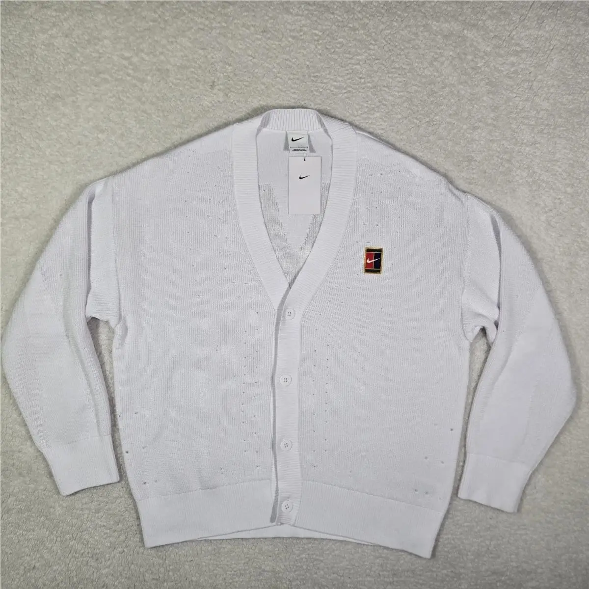 Court Slam White Knit Tennis Cardigan Sweater IB7753-100 Men`s Size XL by Nike