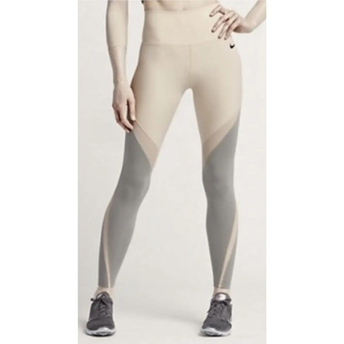 lab Essentials Dri Fit Tight Grey Pearl Black Long Leggings Womens Sz L by Nike