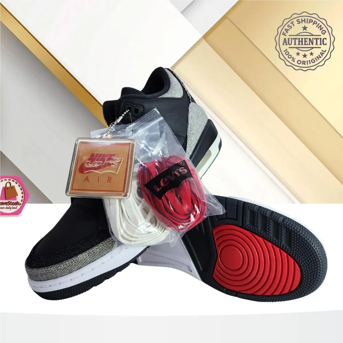 2026  Air Jordan 3 x Levi’s Black White Denim Sneakers IR0914-400 Men’s Size by Nike
