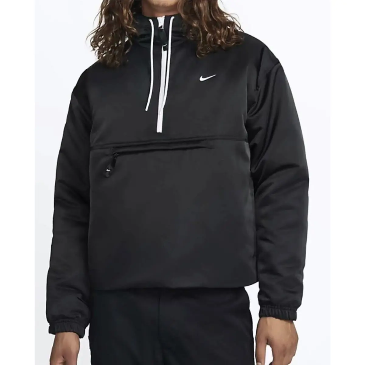 Nike clothing - Nike Solo Swoosh Satin 1/2 Zip Pullover Anorak - DR0839 - Black 0