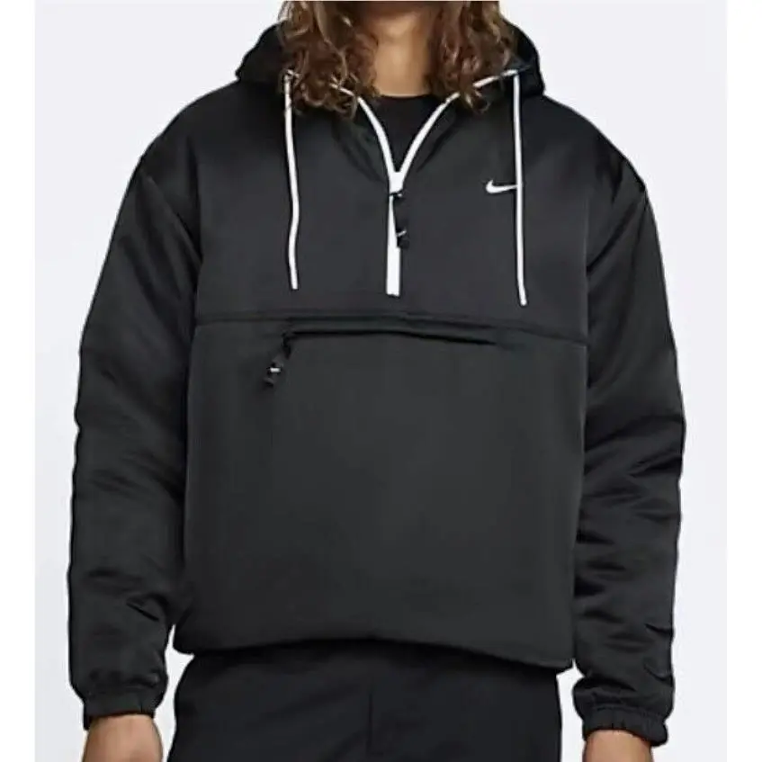 Nike clothing - Nike Solo Swoosh Satin 1/2 Zip Pullover Anorak - DR0839 - Black 2