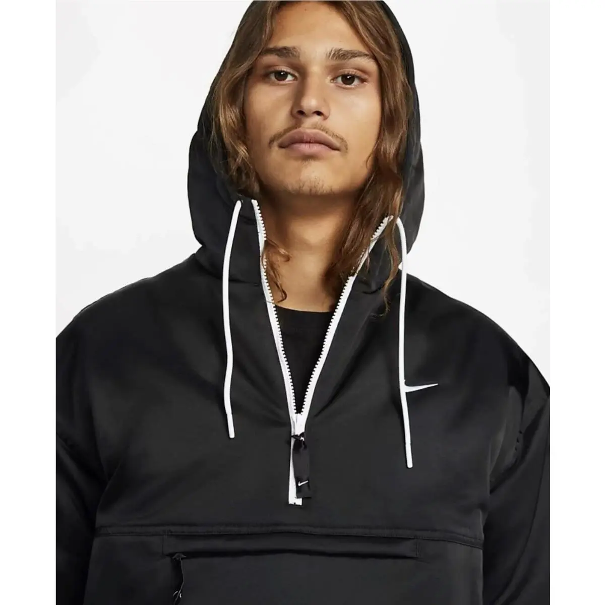 Nike clothing - Nike Solo Swoosh Satin 1/2 Zip Pullover Anorak - DR0839 - Black 17