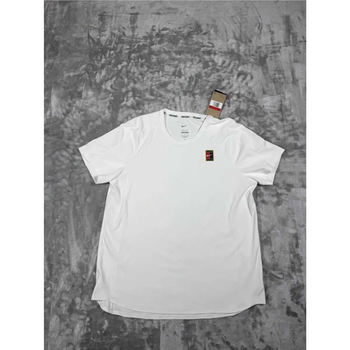 court Dri-fit Shirt Men`s Large White Logo Tennis Top FZ6944 100 by Nike