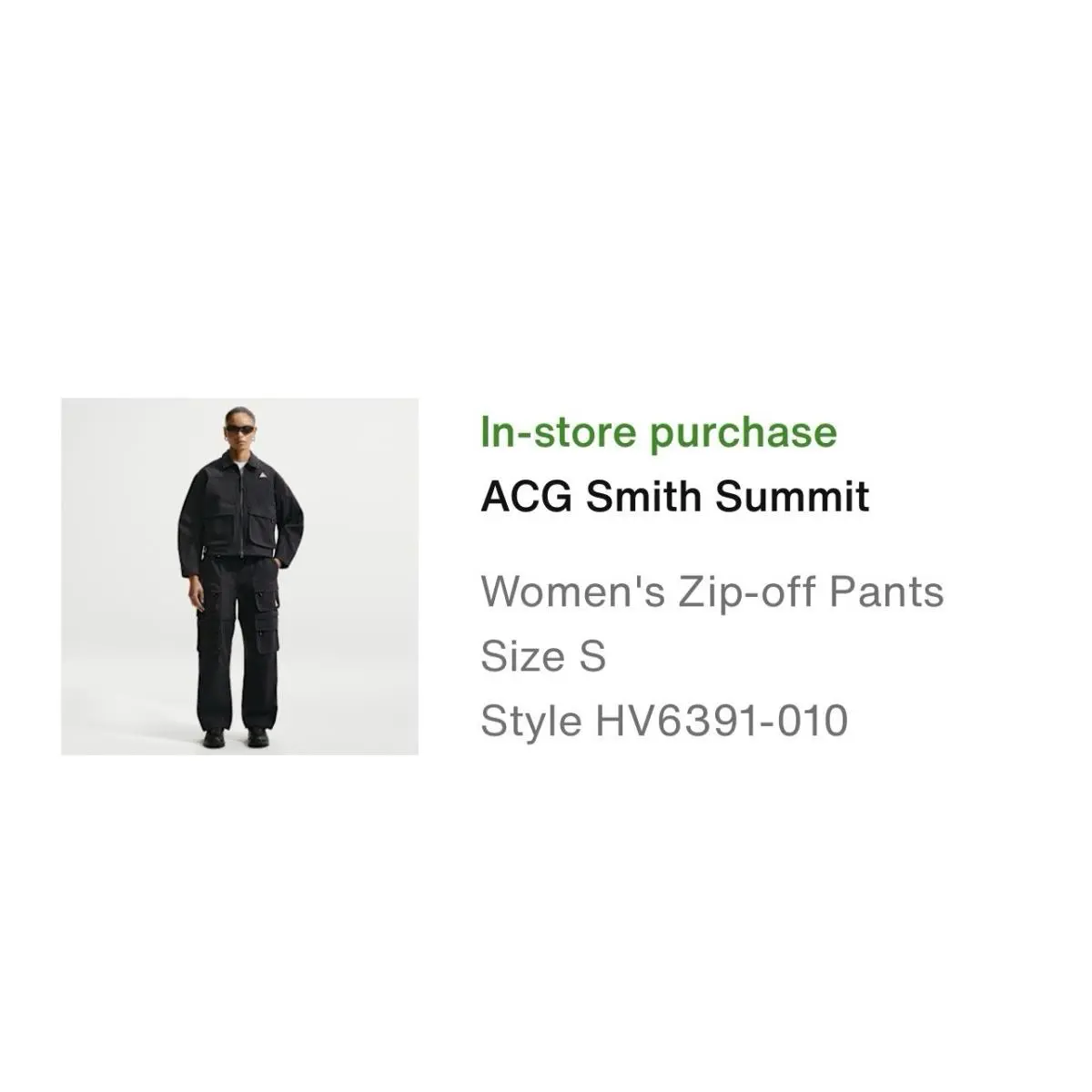 Acg Smith Summit Black Zip-off Pants Women`s Size Small HV6391-010 by Nike