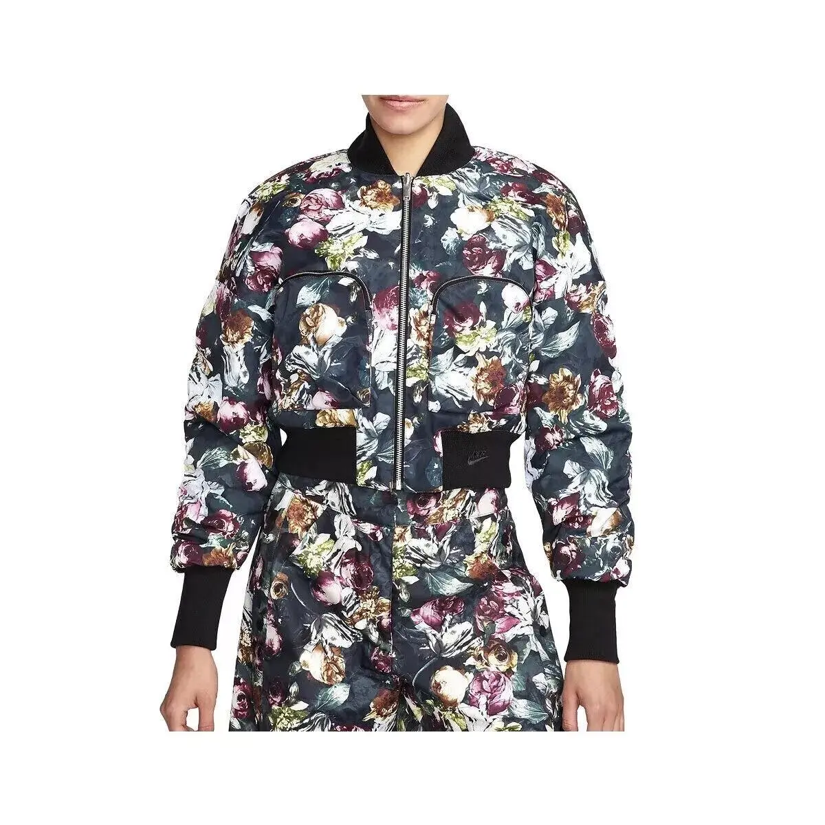 Women Nike Tech Pack Bomber Jacket Reversible Floral Sweater FB8811-681 Size XS