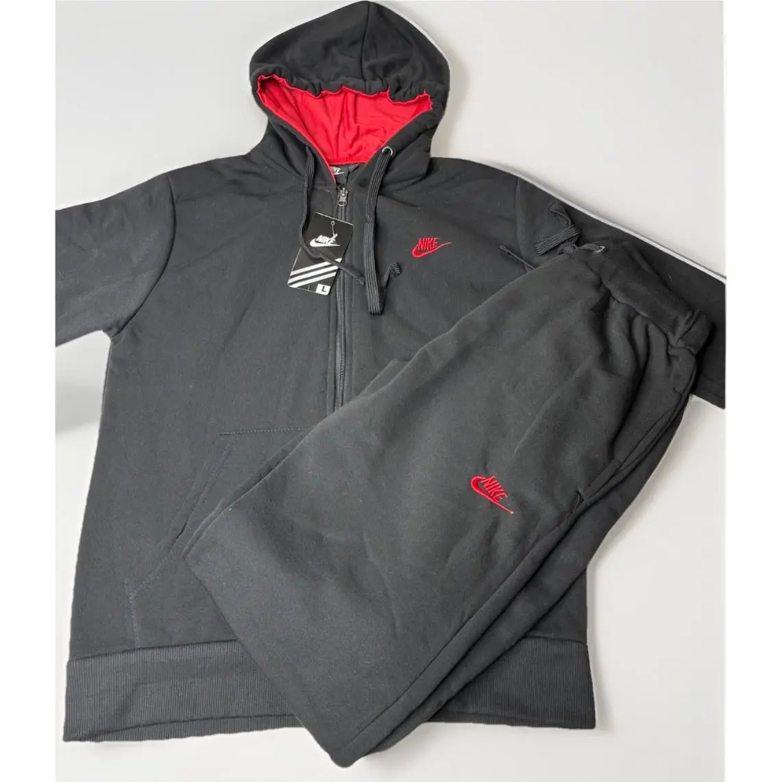 Black and Red  Zip-up Sweatsuit Set Consisting Youth Size L by Nike