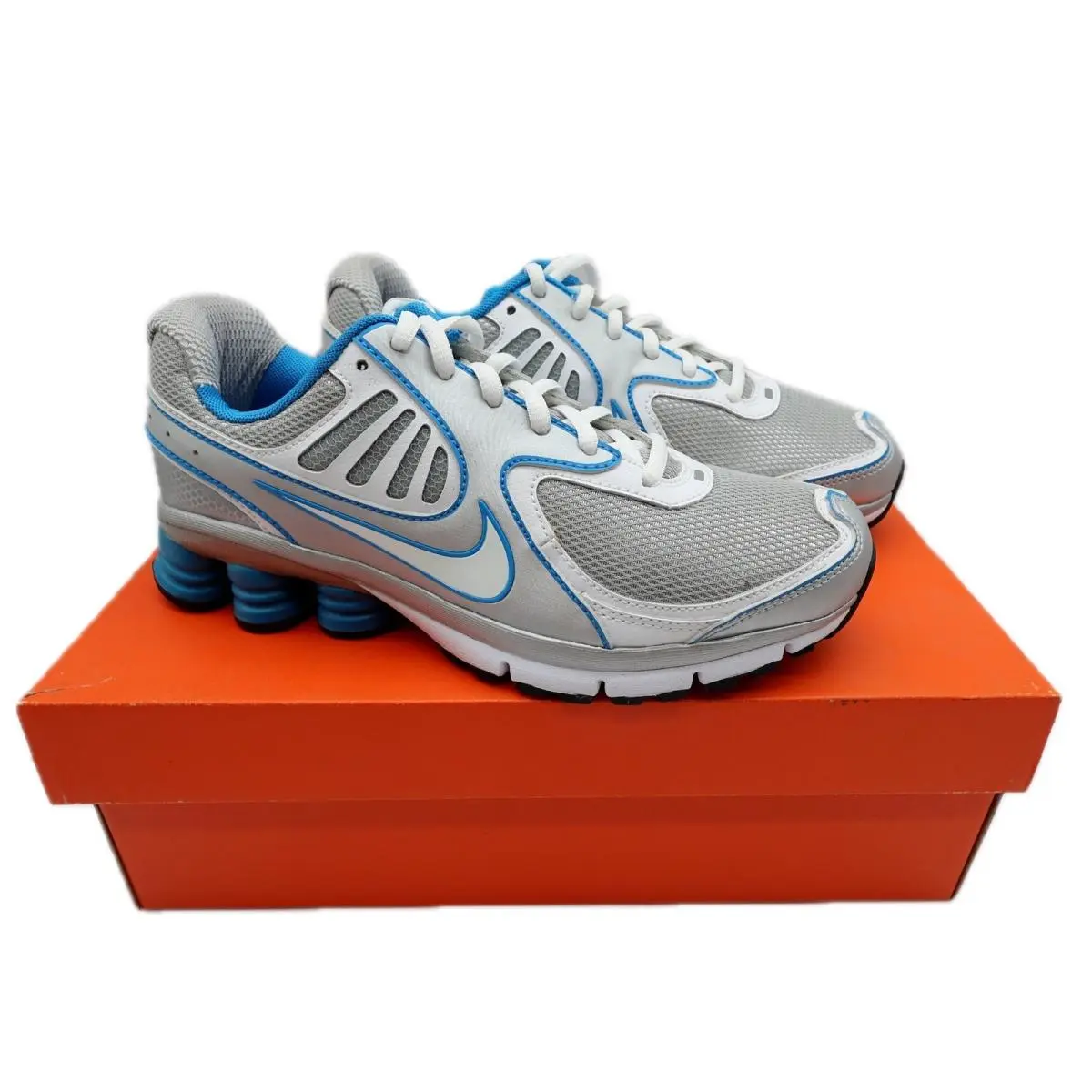 Nike Shox Qualify+ Women`s 7 Silver Blue Metallic Running Sneakers