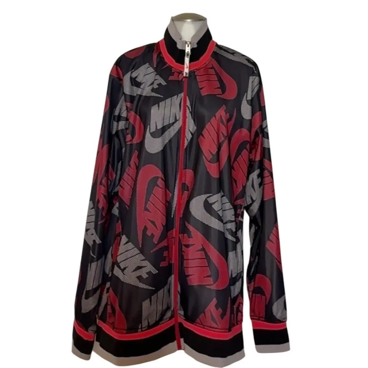 All Over Swoosh Logo Track Jacket Full Zip Black Red Men`s 2XL Cool by Nike